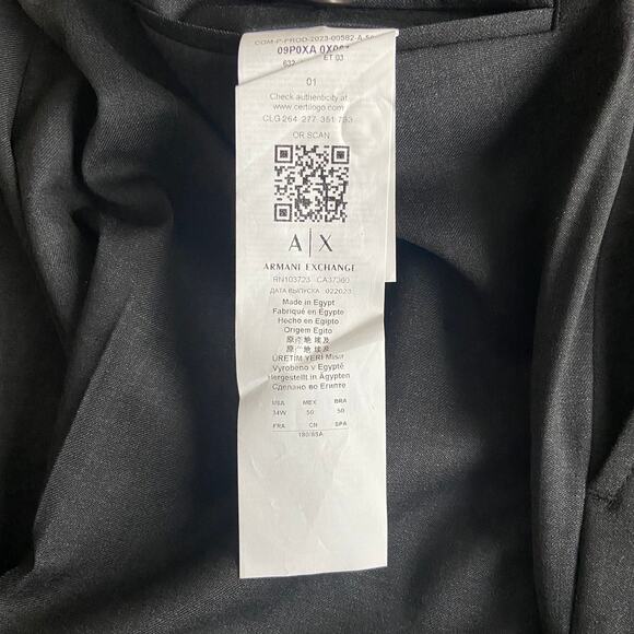 Armani Exchange Dress Pant Men's 34W Flat Front Raw Hem Stretch Wool Gray NEW - Picture 8 of 15